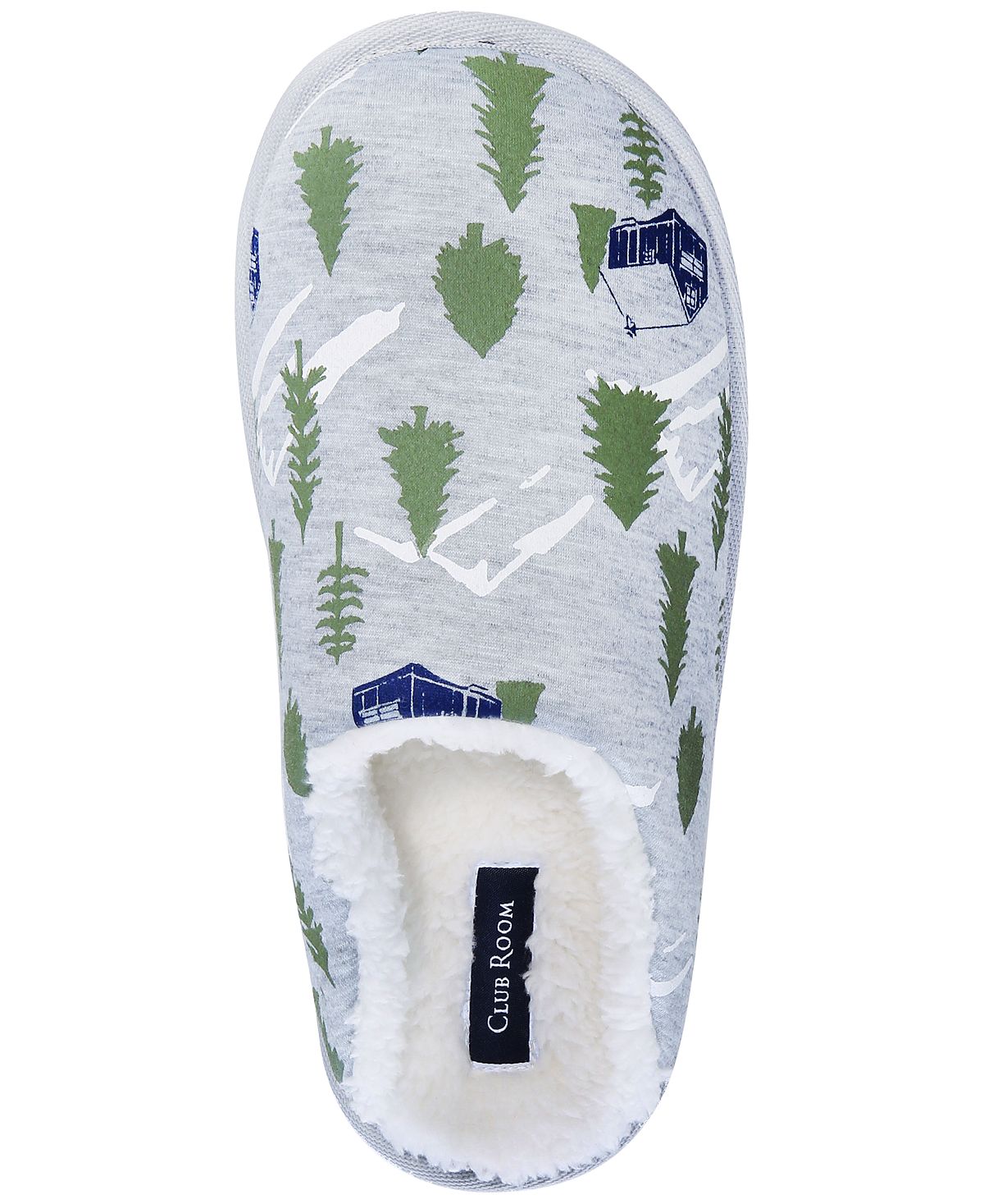 Club Room Forest-print Fleece-lined Slippers Grey