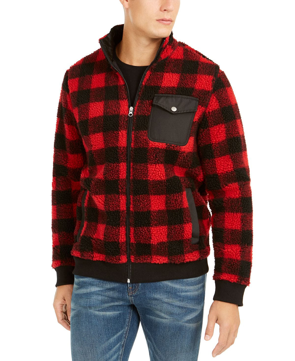 Club Room Full-zip Plaid Sherpa Jacket Fire