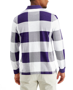 Club Room Gingham Check Long-sleeve Polo Shirt Purple thumbnail 2