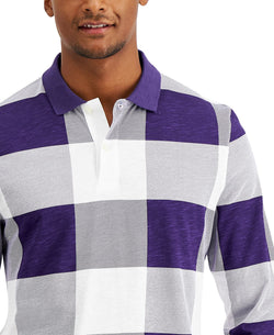 Club Room Gingham Check Long-sleeve Polo Shirt Purple thumbnail 3