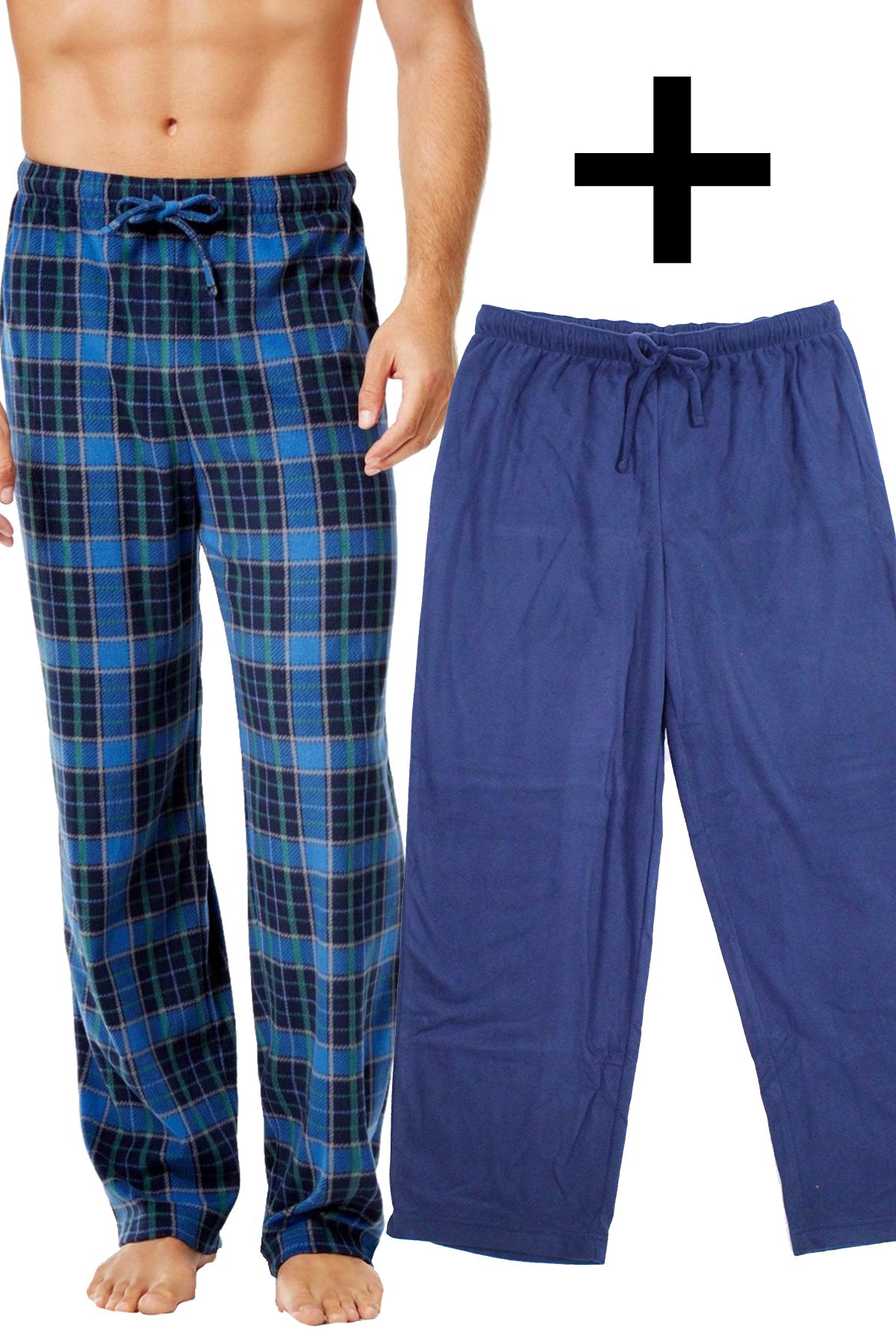 Club Room Green-Plaid/Solid-Navy Fleece Pajama Pant 2-Pack
