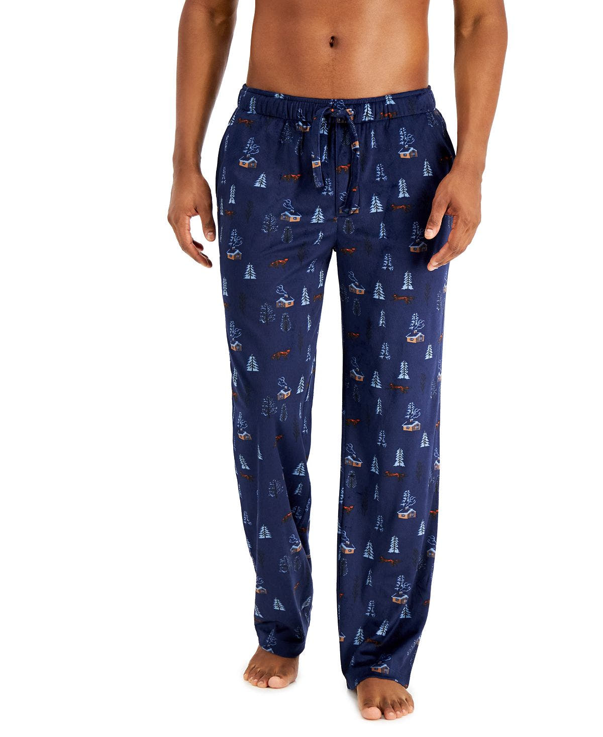 Club Room Holiday Fleece Pajama Pants Navy Fox and Forest