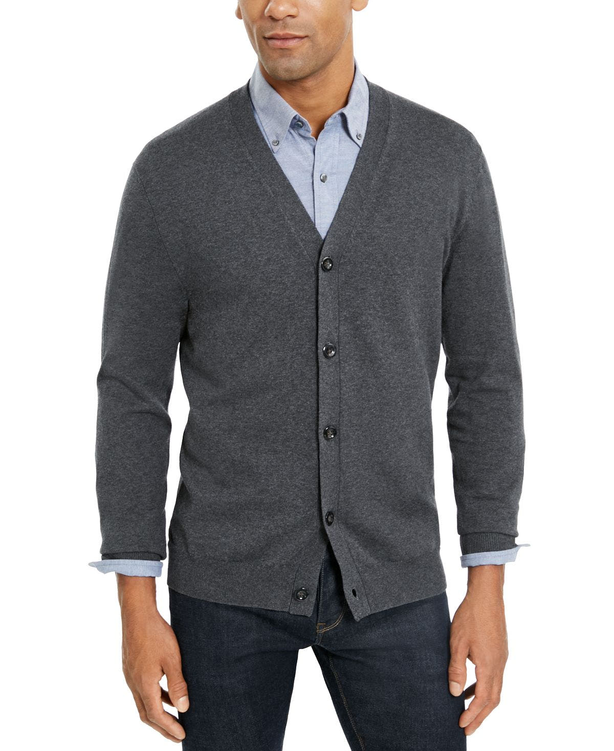 Club Room Knit V-neck Cardigan Charcoal Heather