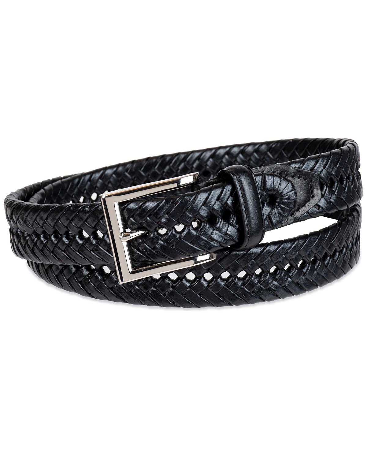 Club Room Leather Braided Belt Black