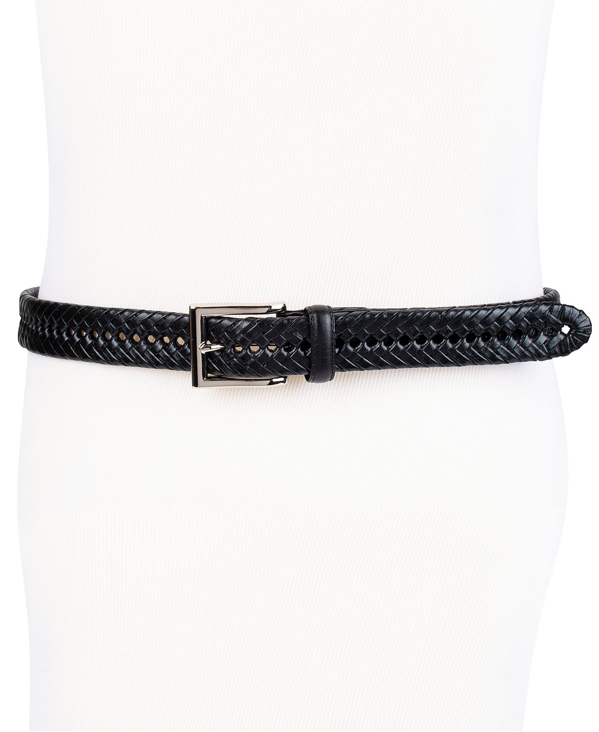 Club Room Leather Braided Belt Black