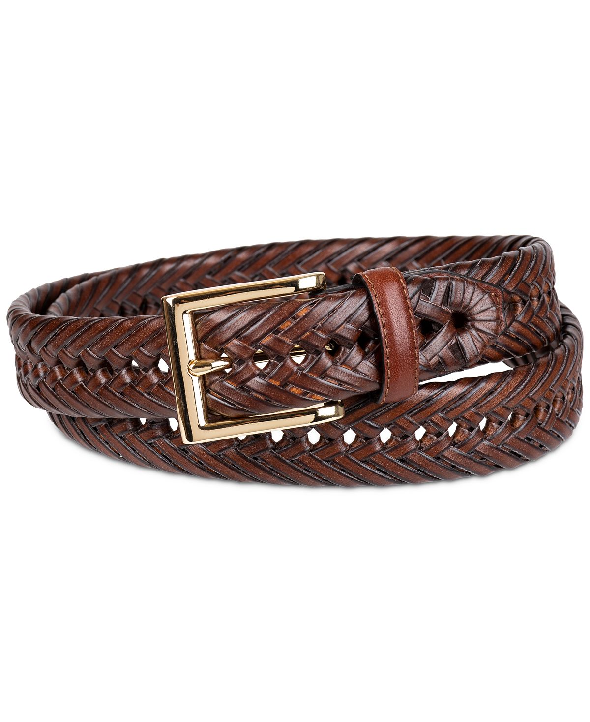 Club Room Leather Braided Belt Tan
