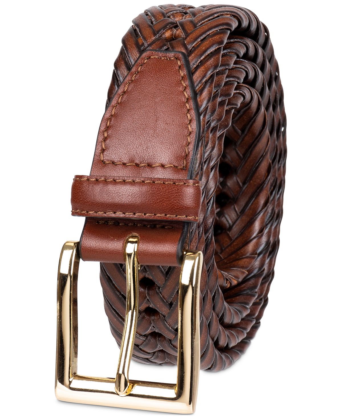 Club Room Leather Braided Belt Tan