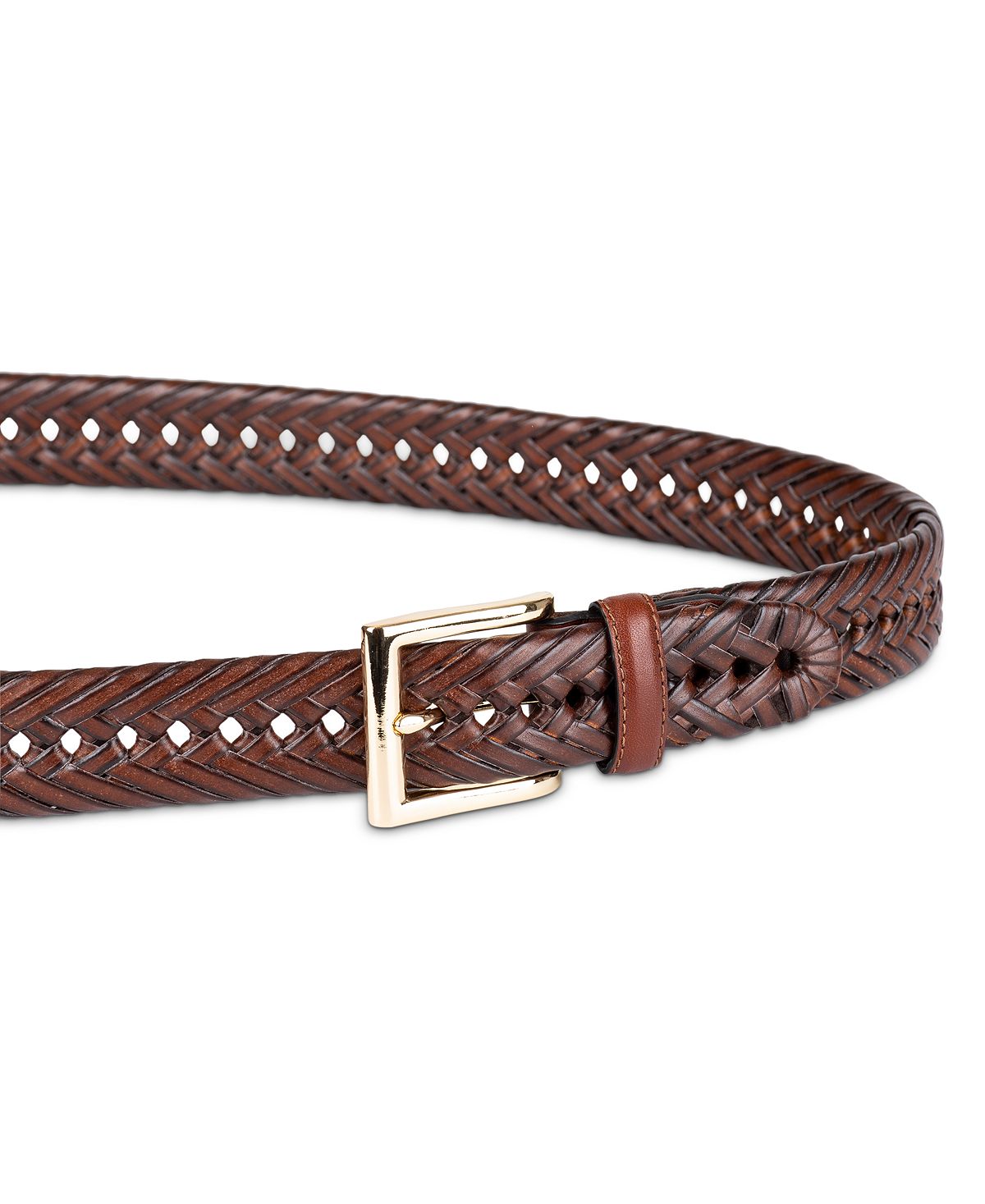 Club Room Leather Braided Belt Tan