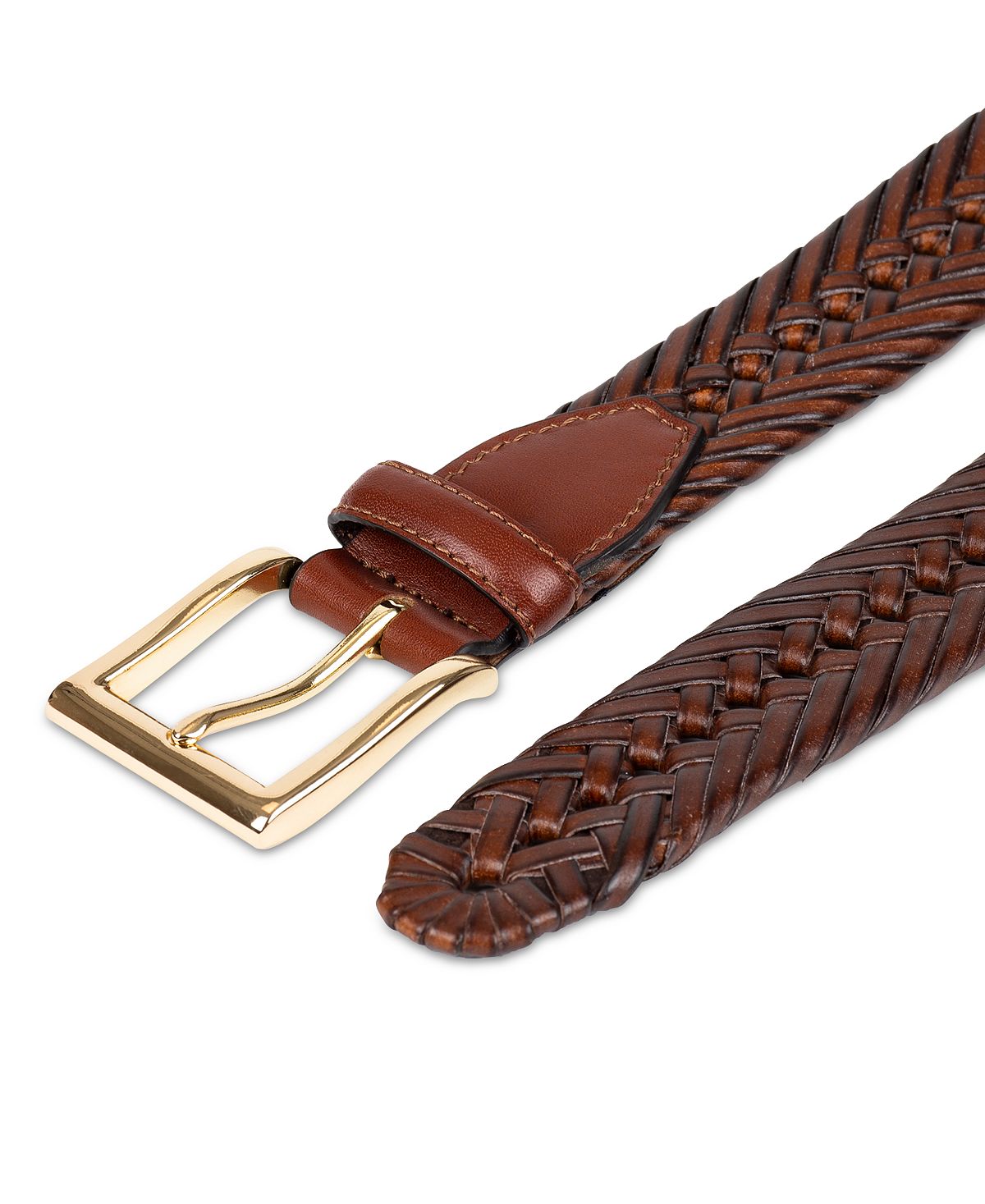 Club Room Leather Braided Belt Tan