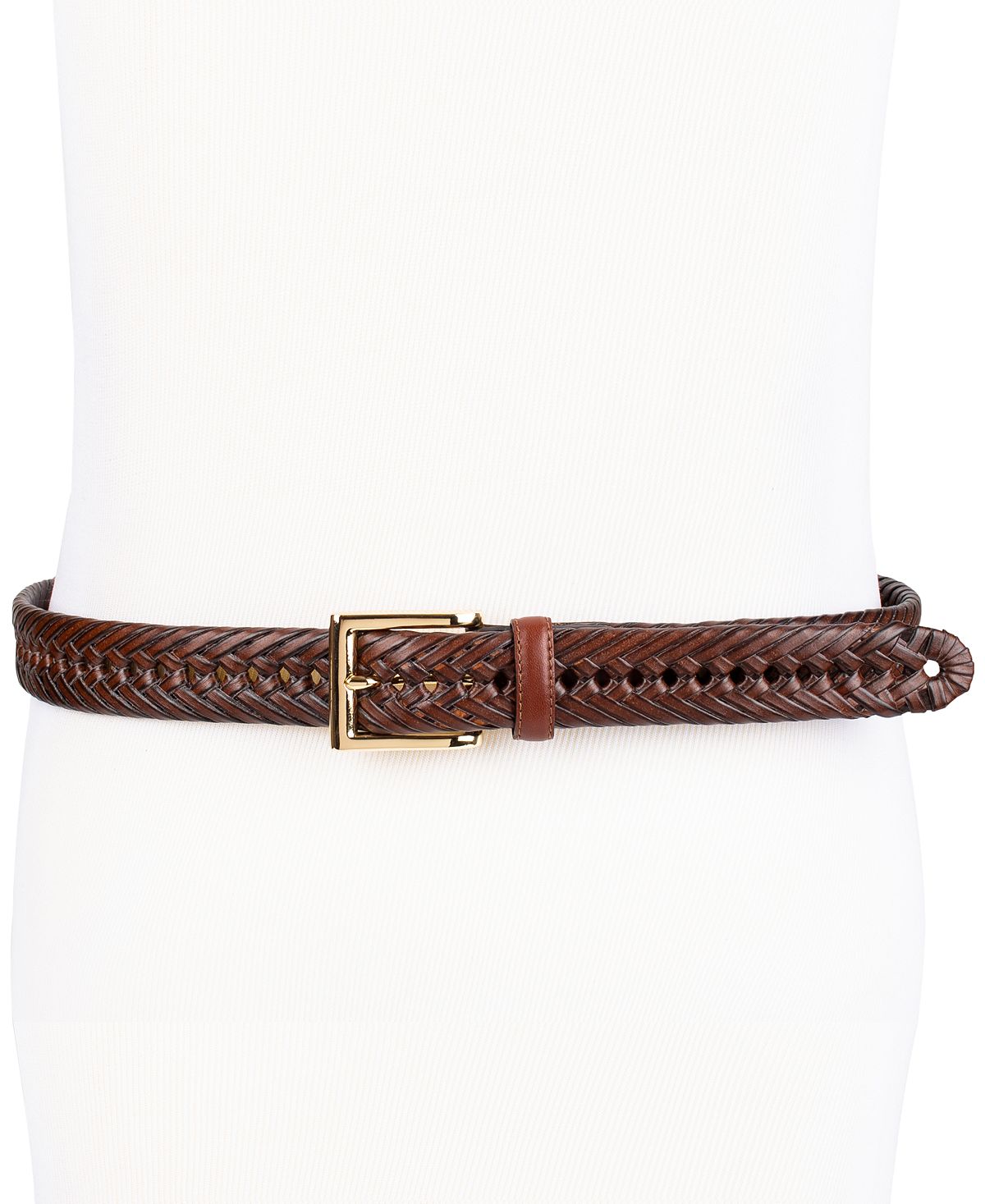 Club Room Leather Braided Belt Tan
