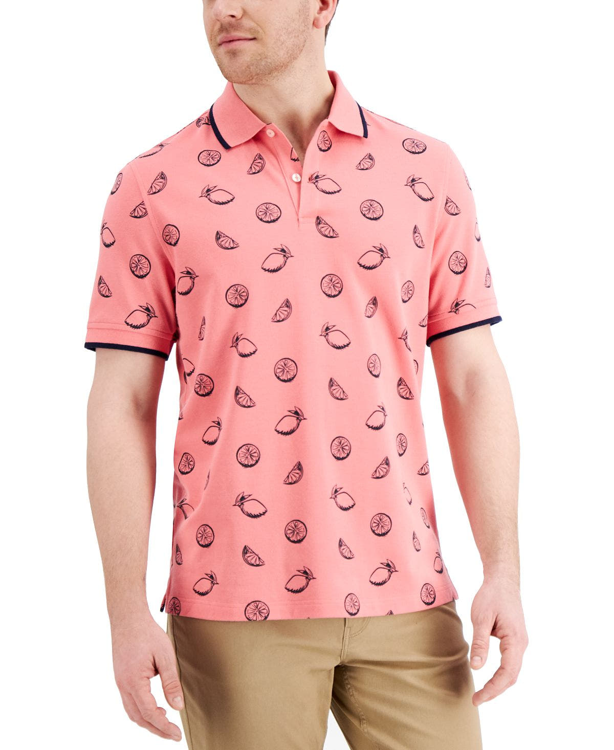 Club Room Lemon-print Performance Stretch Polo Pink
