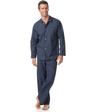 Club Room Men's Big and Tall Navy Check Shirt and Pants Pajama Set