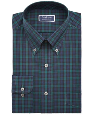 Club Room Men's Classic/Regular Fit Stretch Plaid Button Down Collar Dress Shirts, Created for Macy's
