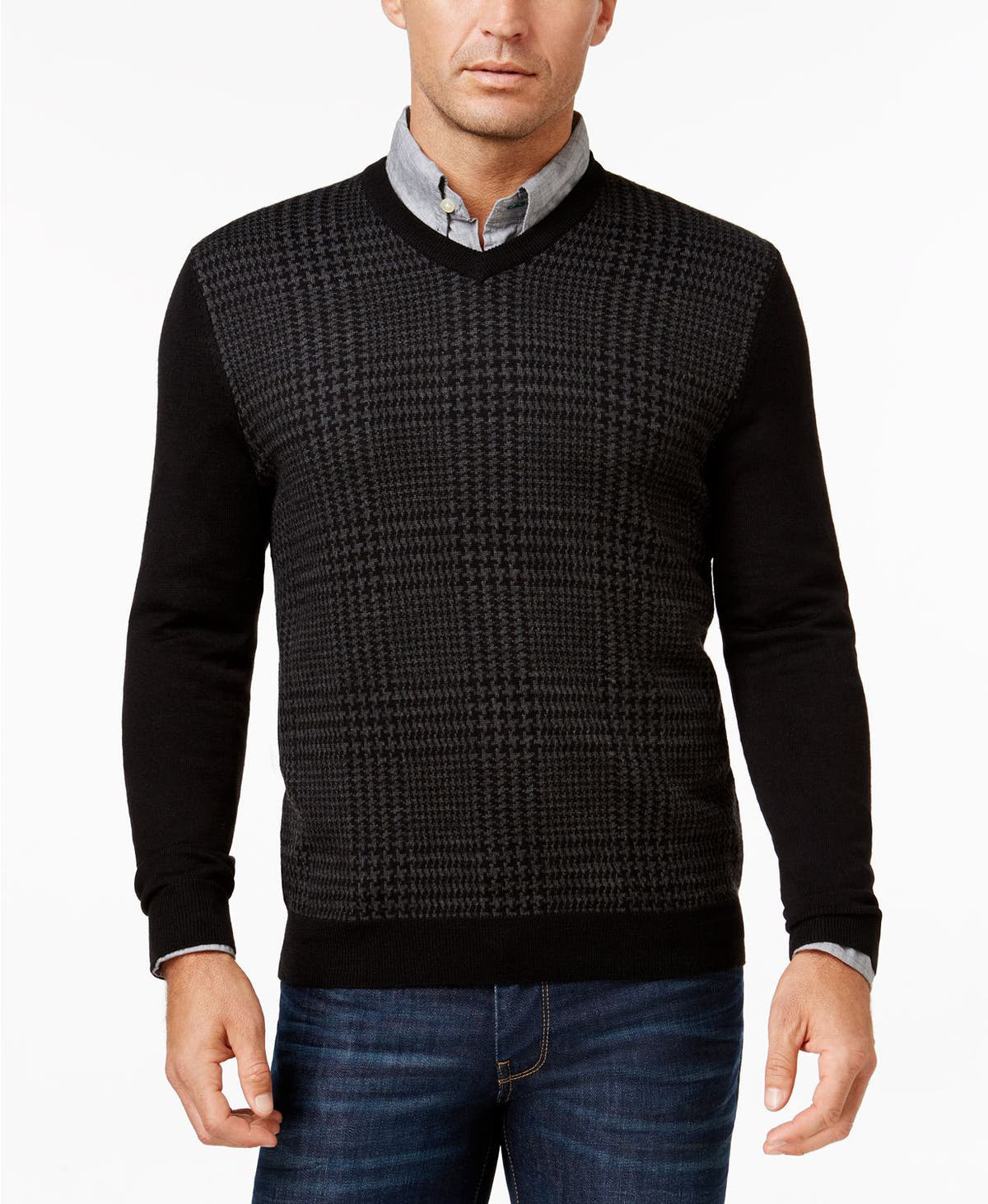 Club Room Merino Blend V-neck Sweater  Deep Black