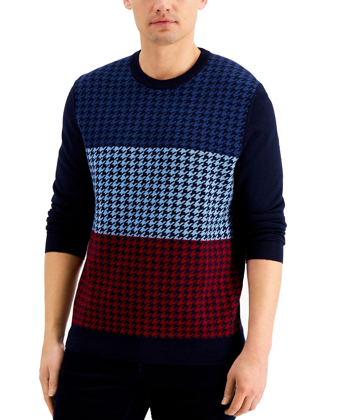 Club Room Merino Wool Blend Houndstooth Sweater Navy Blue