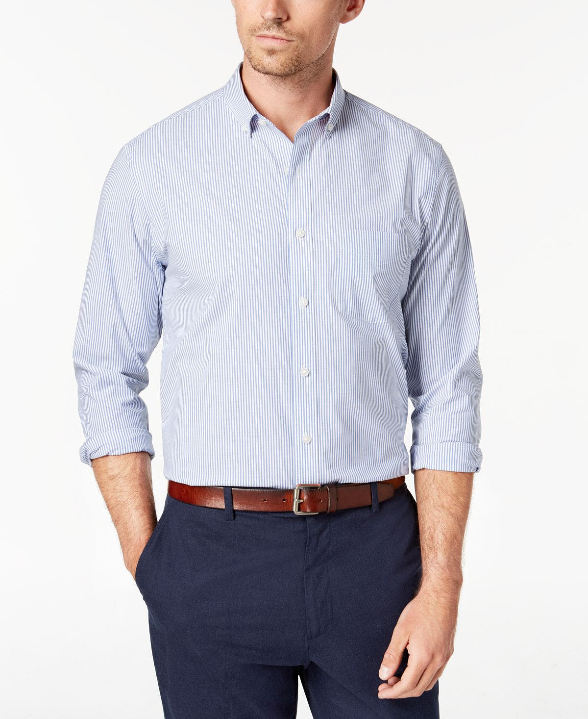 Club Room Micro-striped Cotton Shirt With Pocket Light Blue