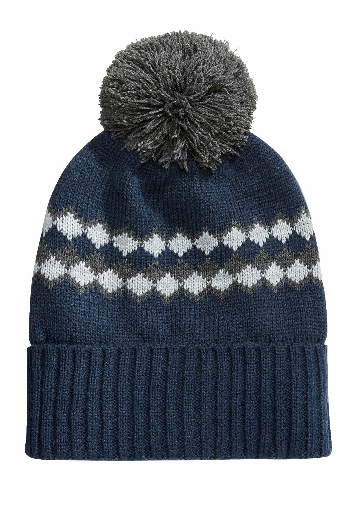 Club Room Navy Striped Pom-Pom Beanie
