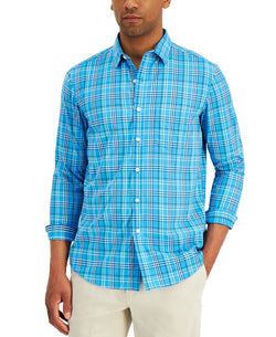 Club Room Nylon Wicking Performance Stretch Plaid Shirt Turquoise thumbnail 1