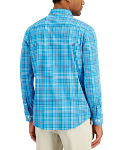 Club Room Nylon Wicking Performance Stretch Plaid Shirt Turquoise thumbnail 2
