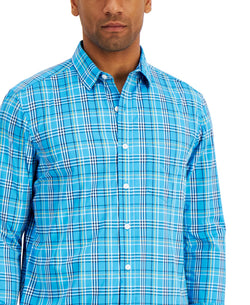 Club Room Nylon Wicking Performance Stretch Plaid Shirt Turquoise thumbnail 3