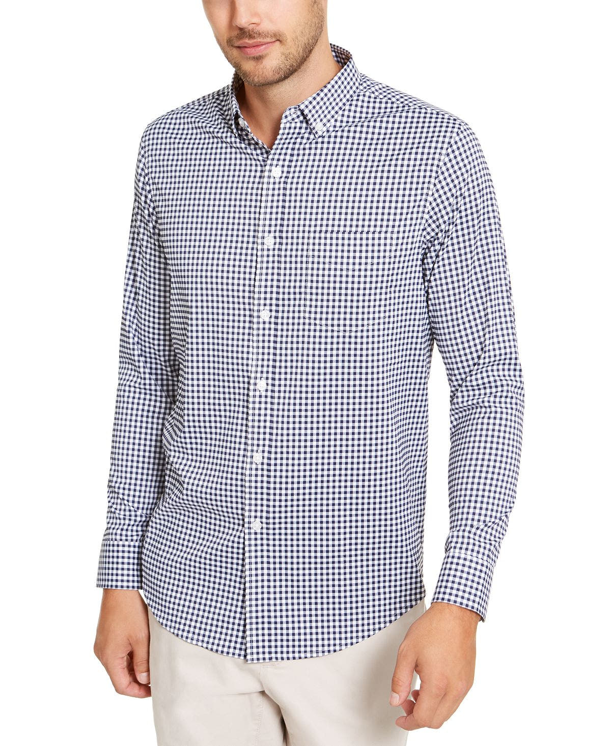 Club Room Performance Gingham Check Shirt With Pocket Bright White Combo