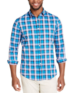 Club Room Performance Plaid Shirt With Pocket Blue Pink Combo thumbnail 1