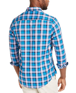 Club Room Performance Plaid Shirt With Pocket Blue Pink Combo thumbnail 2