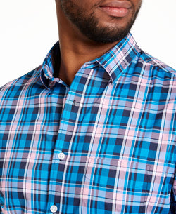 Club Room Performance Plaid Shirt With Pocket Blue Pink Combo thumbnail 3