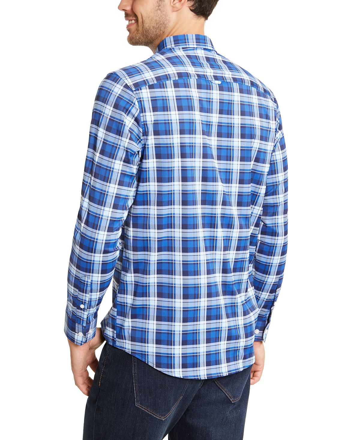 Club Room Performance Plaid Shirt With Pocket Pale Ink Blue