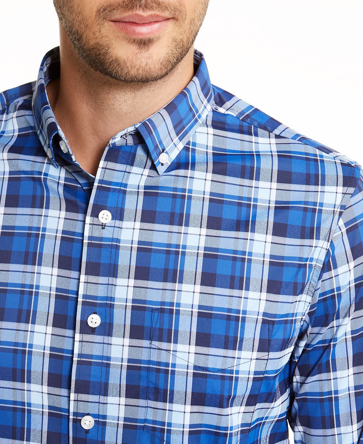Club Room Performance Plaid Shirt With Pocket Pale Ink Blue