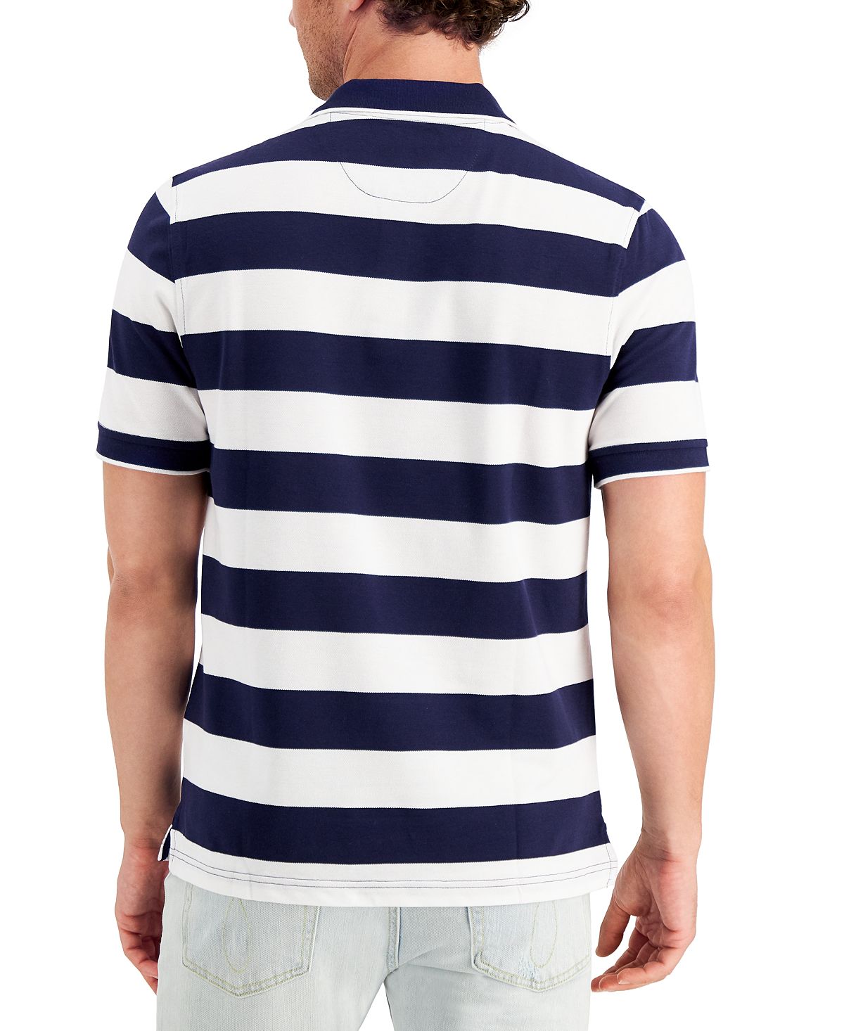 Club Room Performance Stretch Striped Polo Shirt Navy Blue/White