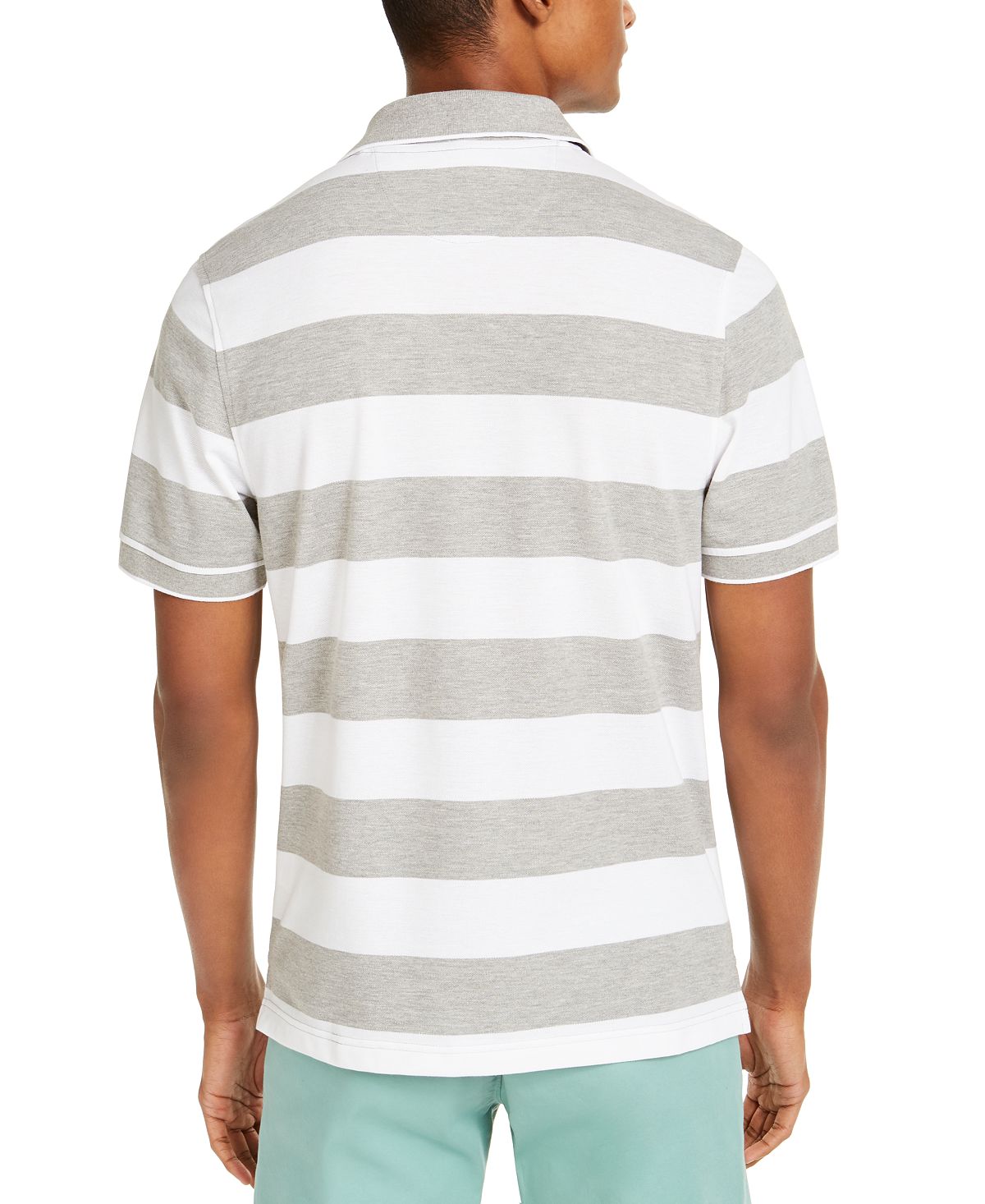 Club Room Performance Stretch Striped Polo Shirt Soft Grey/White