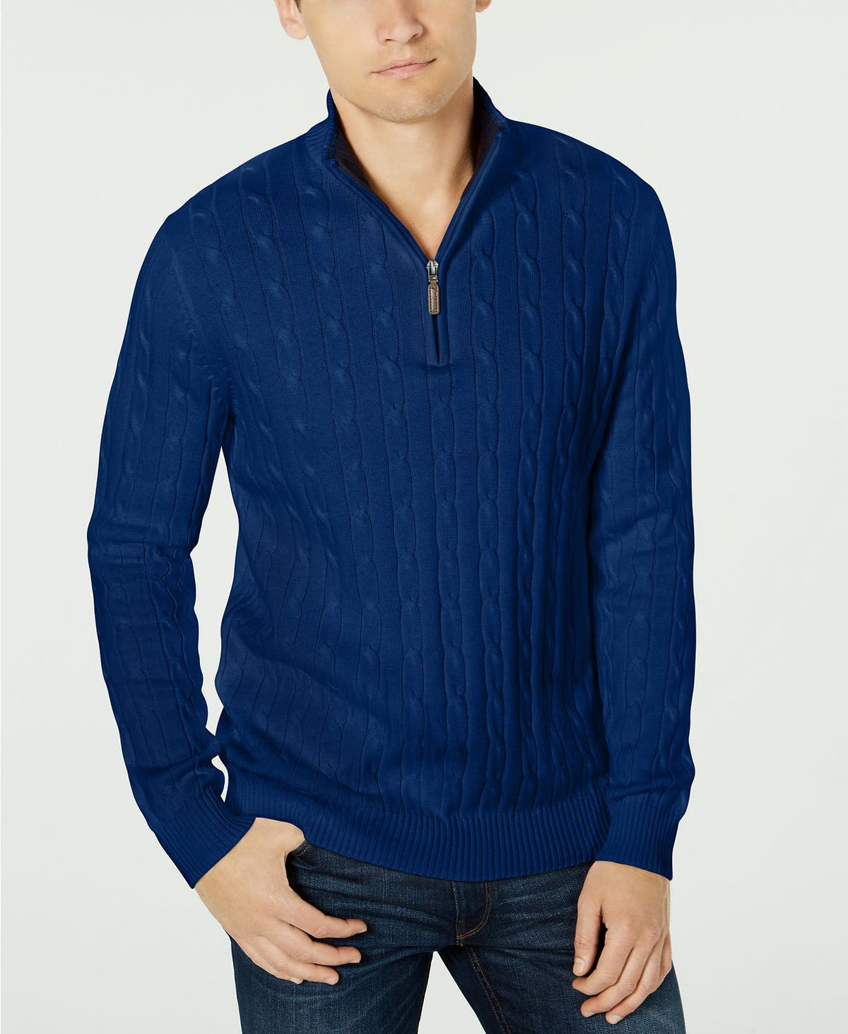 Club Room Pima Cable Quarter-zip Sweater  Navy Blue