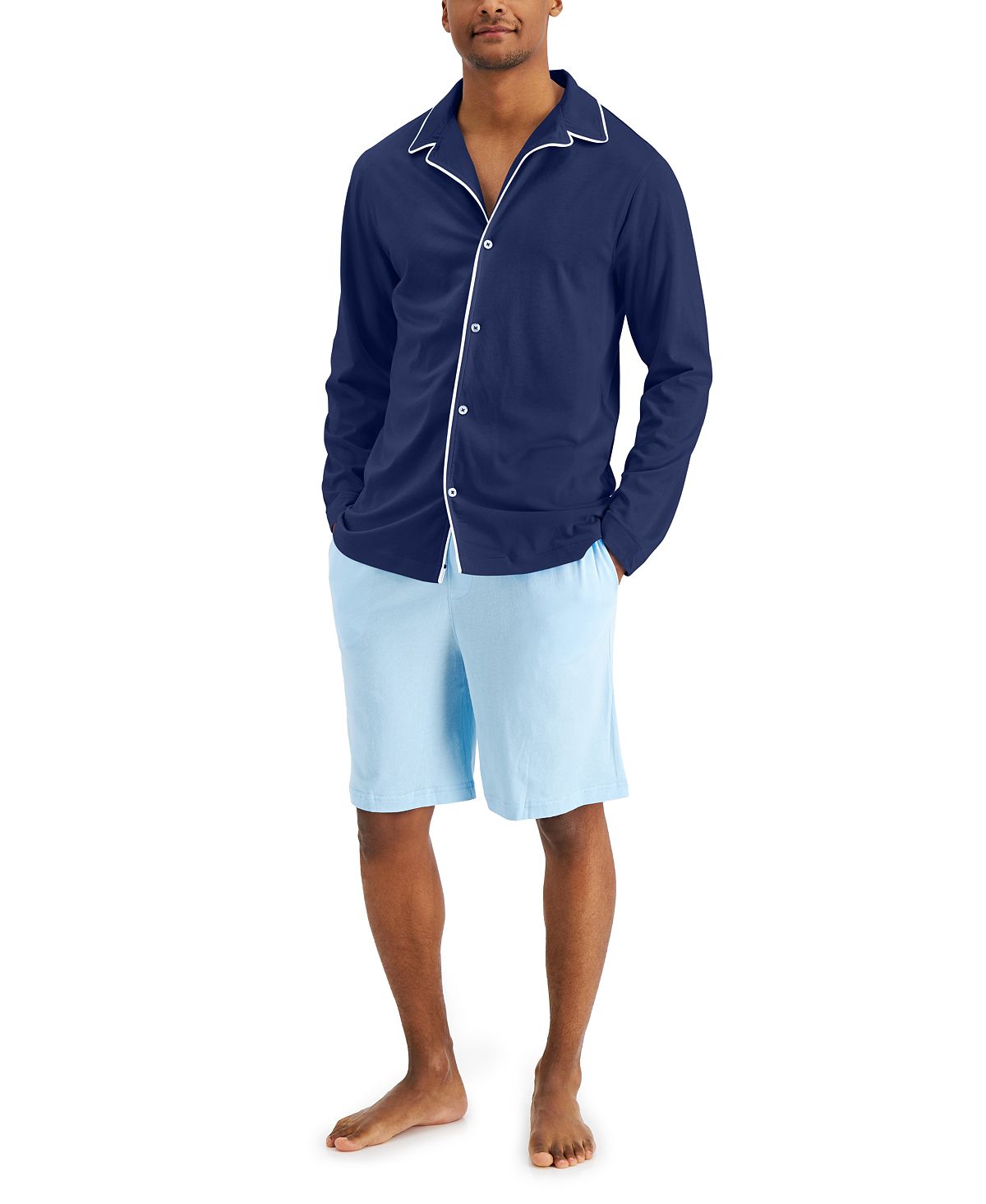 Club Room Piped Pajama Shirt Blue