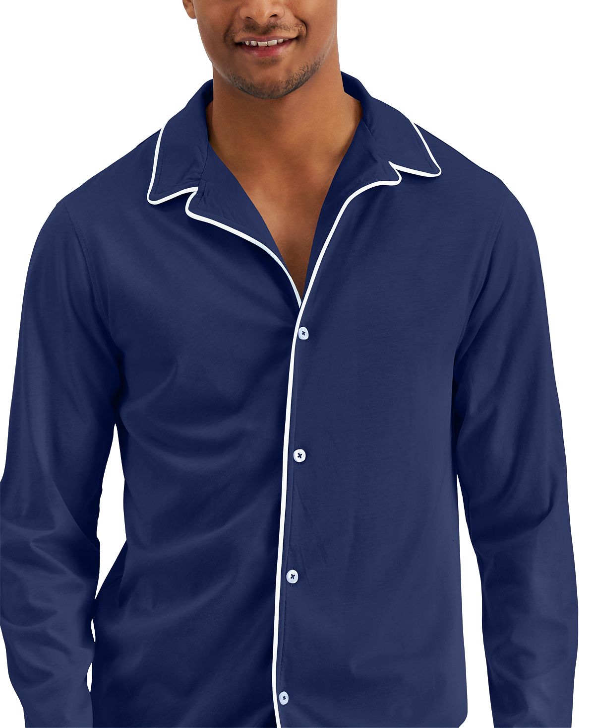 Club Room Piped Pajama Shirt Blue
