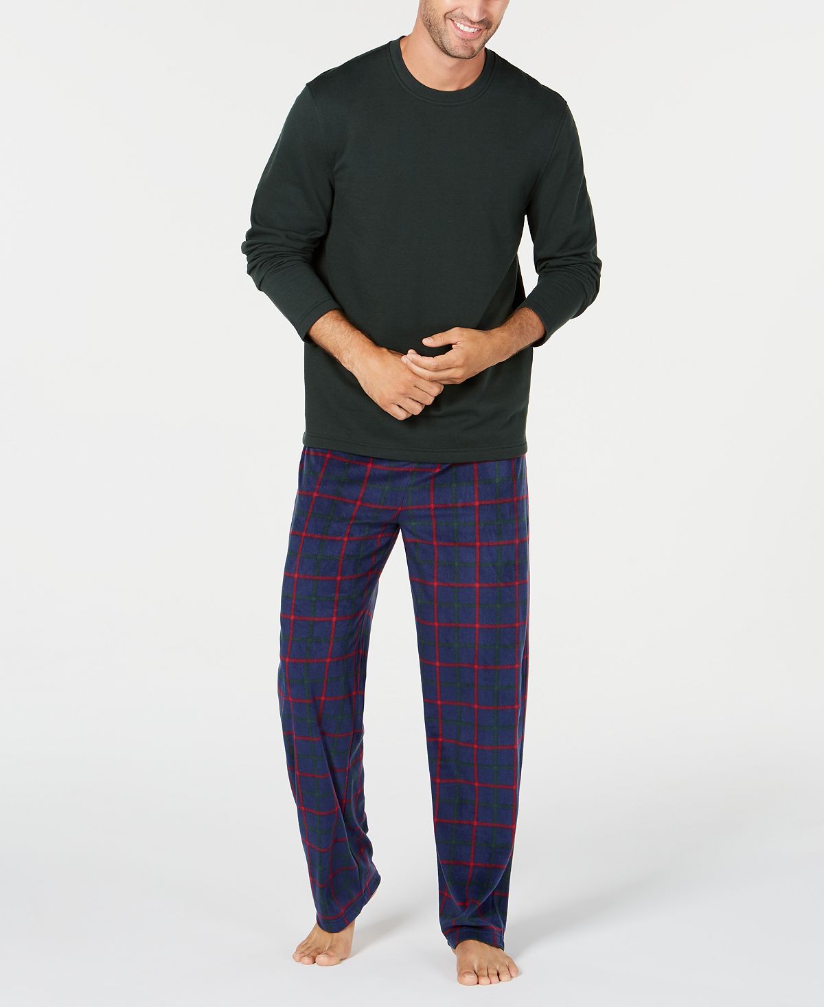 Club Room Plaid Fleece Pajama Set Navy/red/green