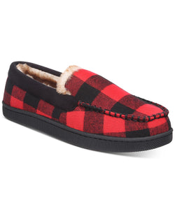 Club Room Plaid Moccasin Slippers With Faux-fur Lining Red thumbnail 1