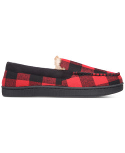 Club Room Plaid Moccasin Slippers With Faux-fur Lining Red thumbnail 2