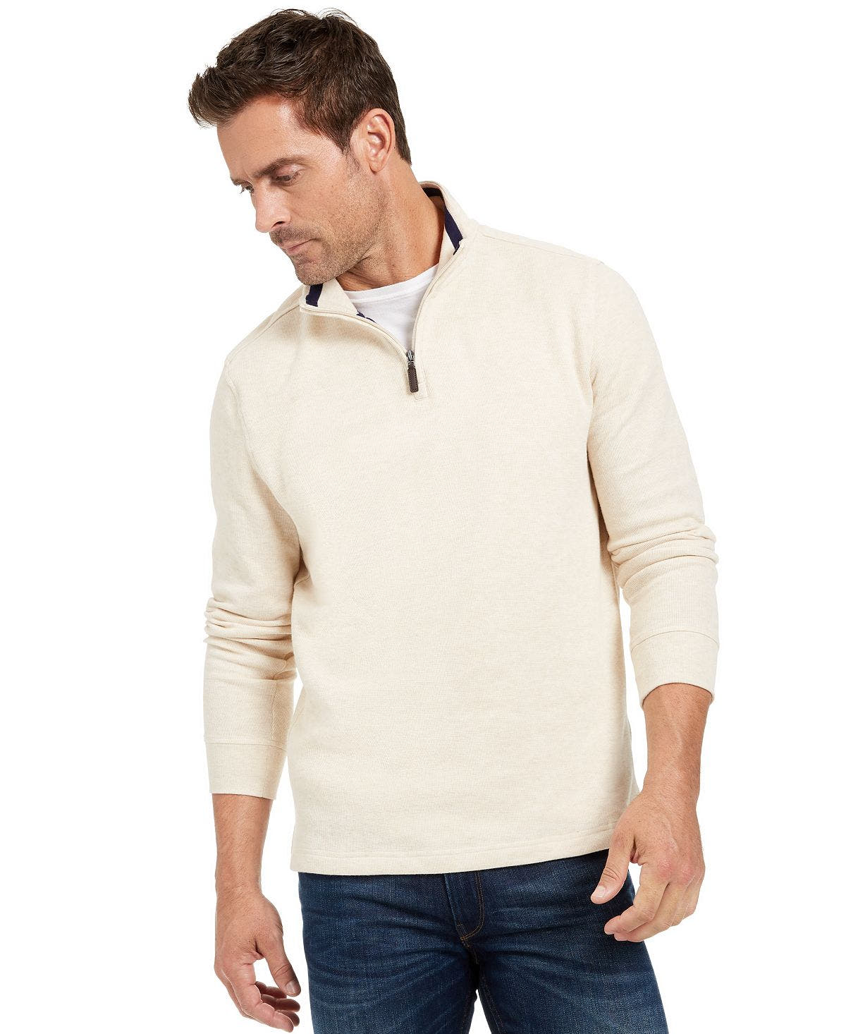 Club Room Quarter-zip French Rib Pullover Natural White