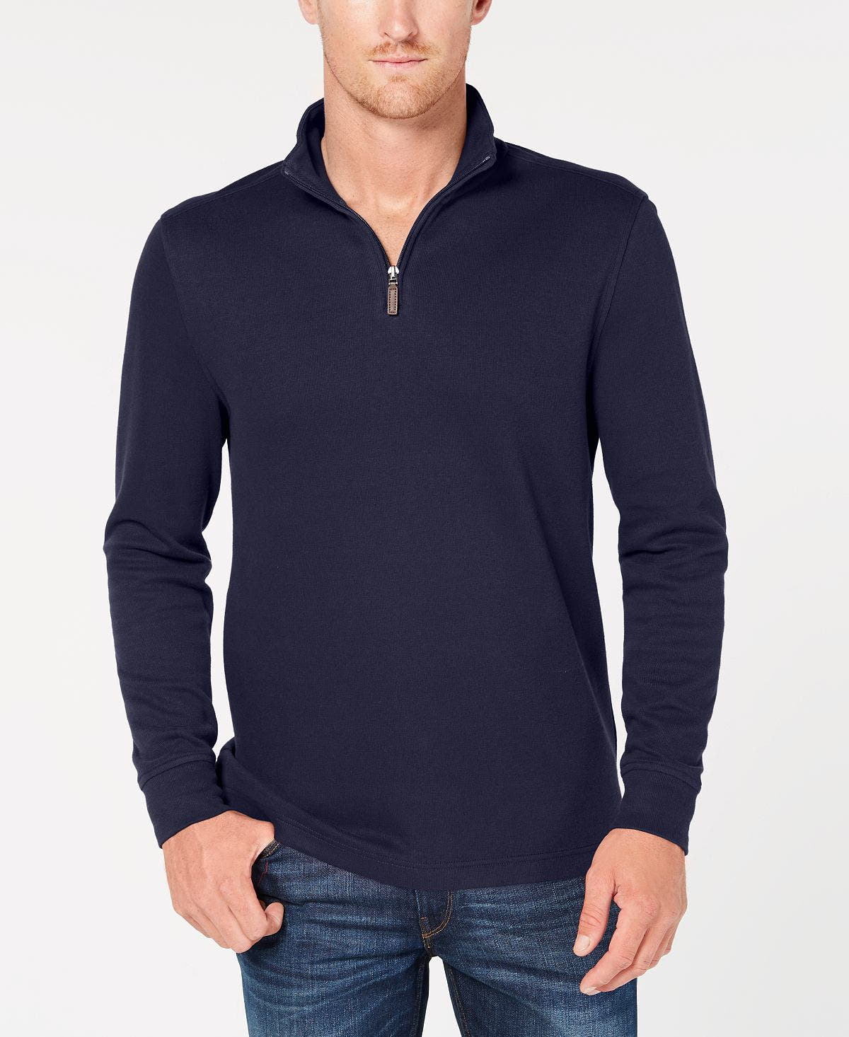 Club Room Quarter-zip French Rib Pullover Navy
