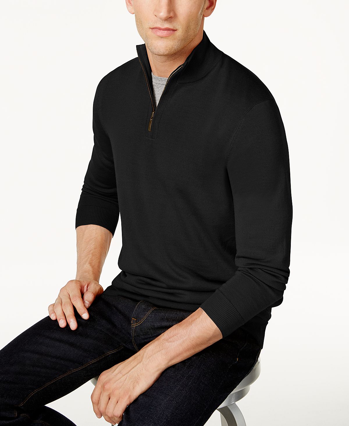Club Room Quarter-zip Merino Wool Blend Sweater Deep Black