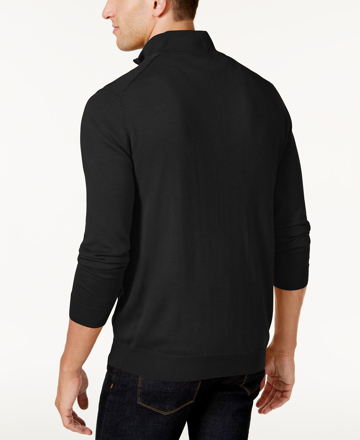 Club Room Quarter-zip Merino Wool Blend Sweater Deep Black