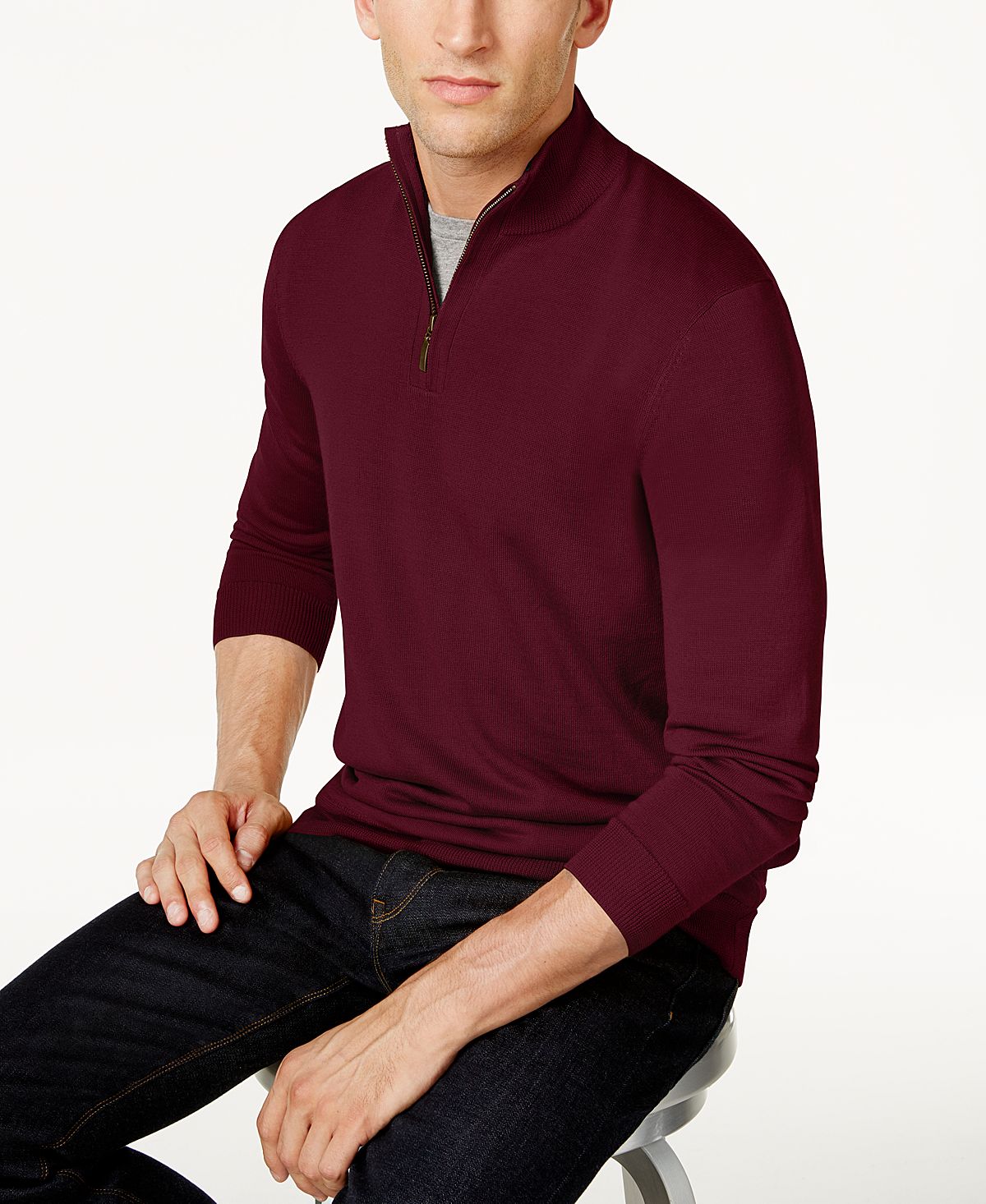 Club Room Quarter-zip Merino Wool Blend Sweater Red Plum