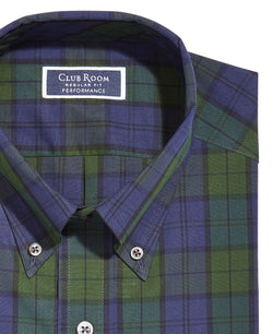 Club Room Regular Fit Cotton Plaid Dress Shirt Navy Green thumbnail 2