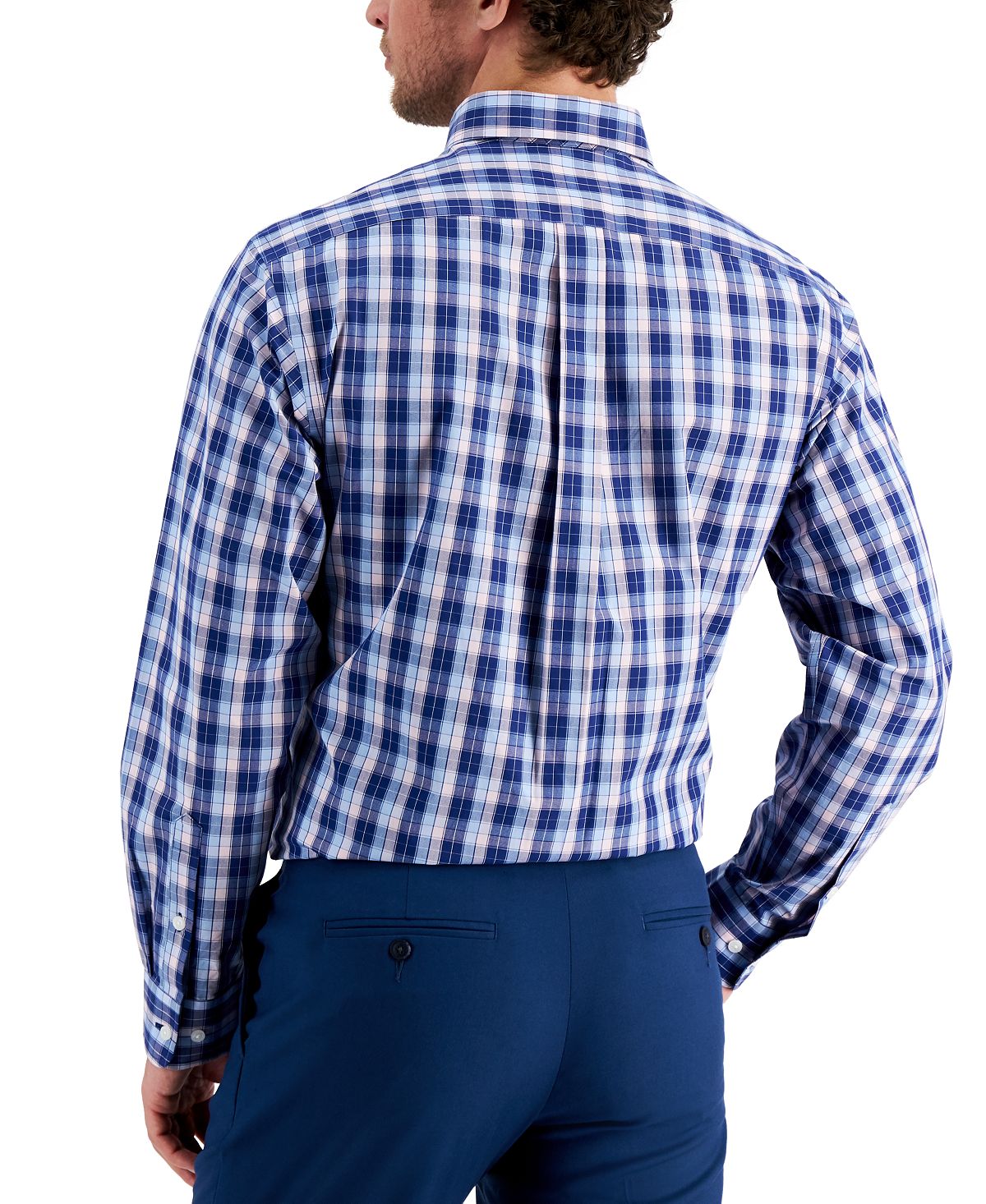 Club Room Regular Fit Plaid Cotton Dress Shirt Navy Pink