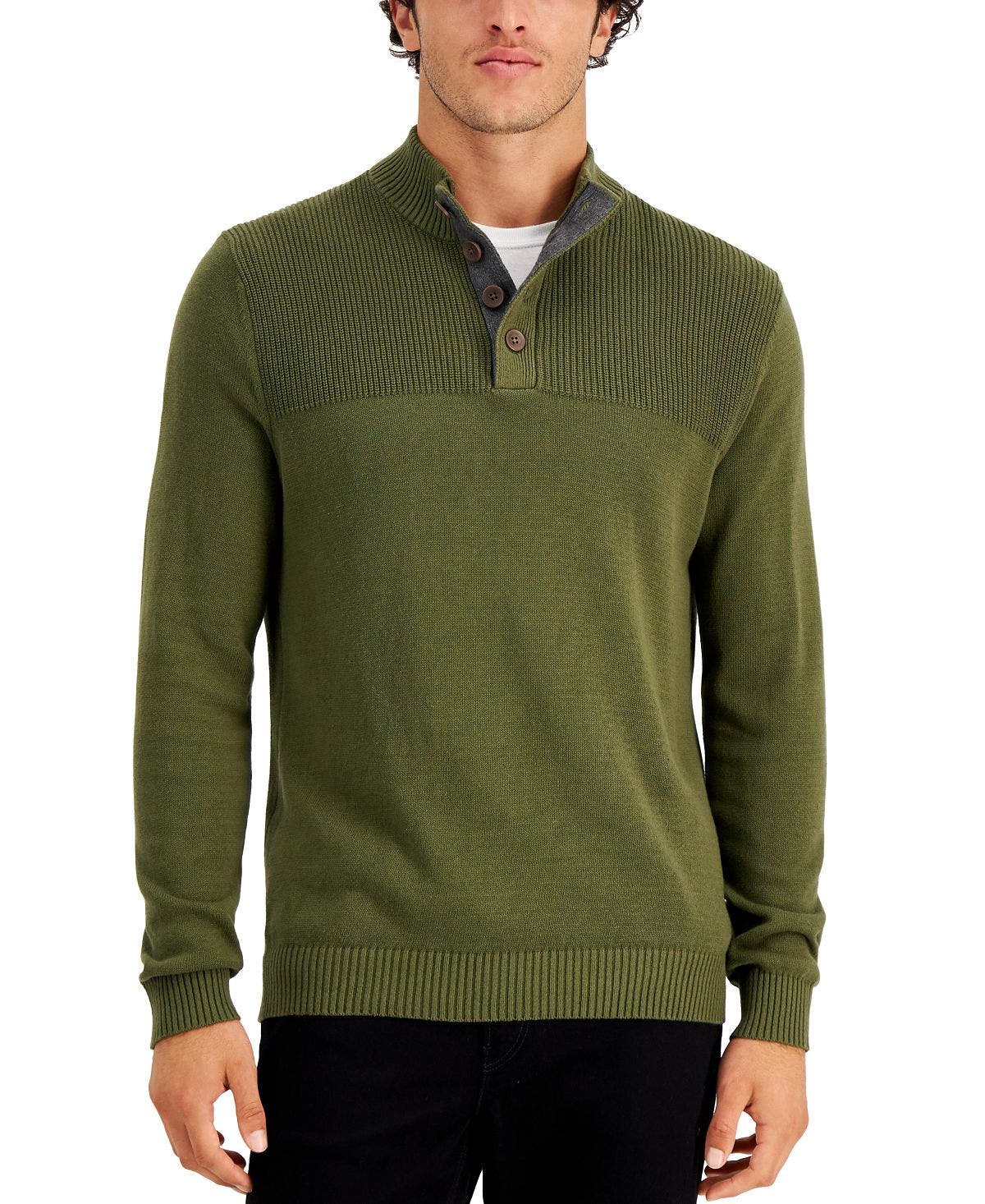 Club Room Ribbed Four-button Sweater New Olive