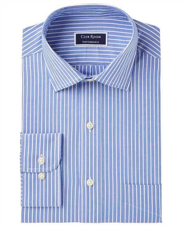 Club Room Slim-fit Performance Wrinkle-resistant Striped Dress Shirt  Blue