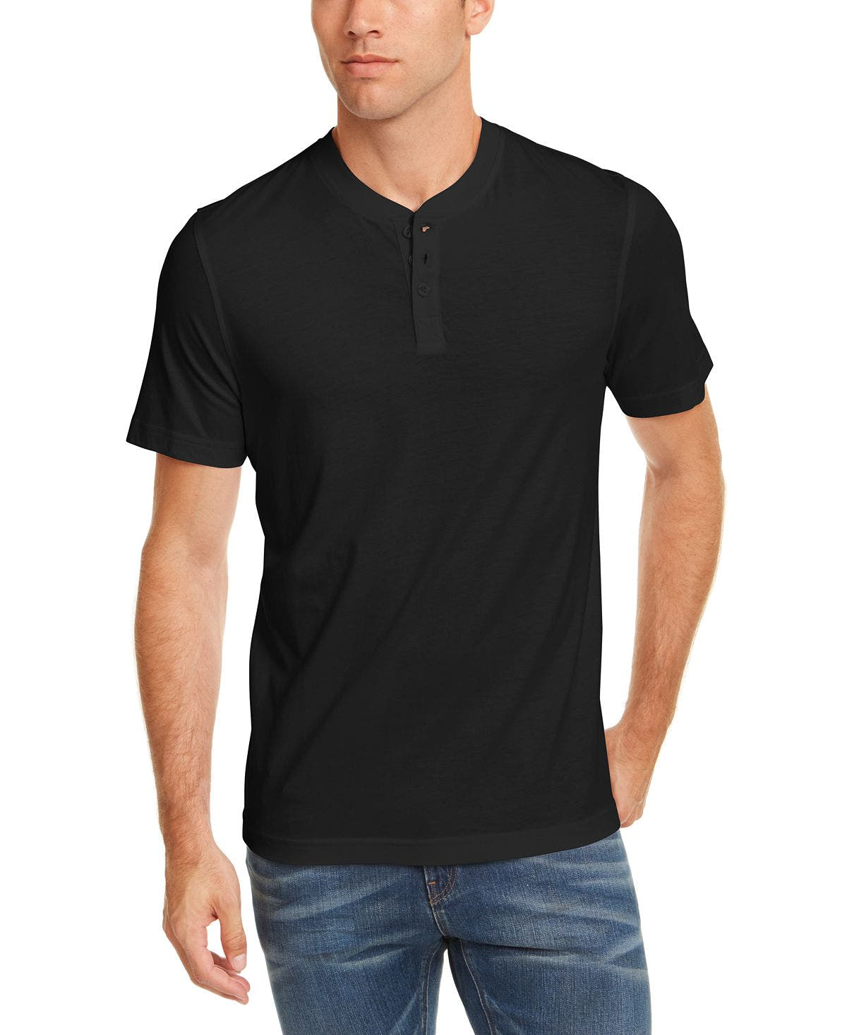 Club Room Solid Henley Deep Black