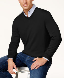 Club Room Solid V-neck Merino Wool Blend Sweater Deep Black thumbnail 1