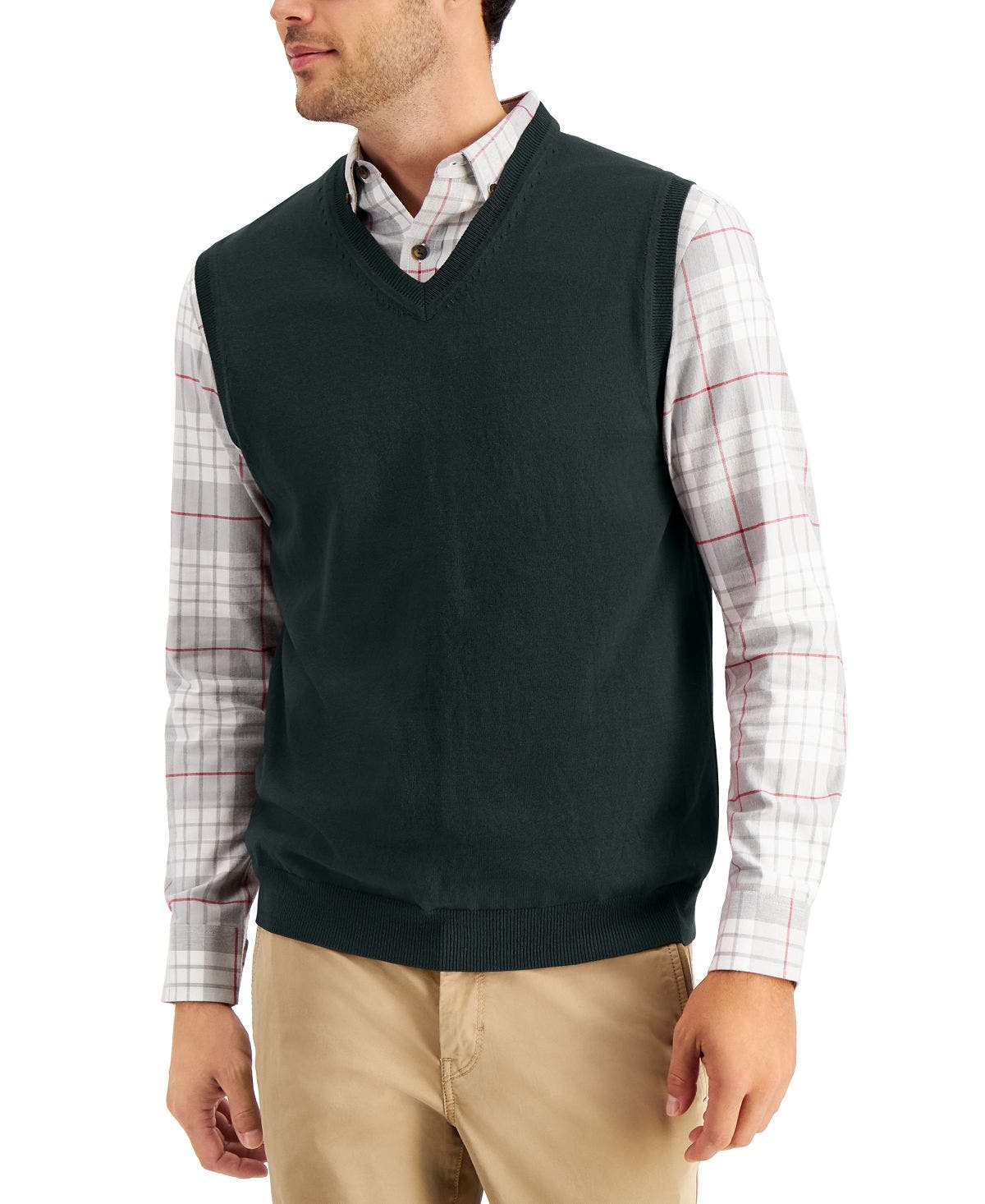 Club Room Solid V-neck Sweater Vest Pine Grove